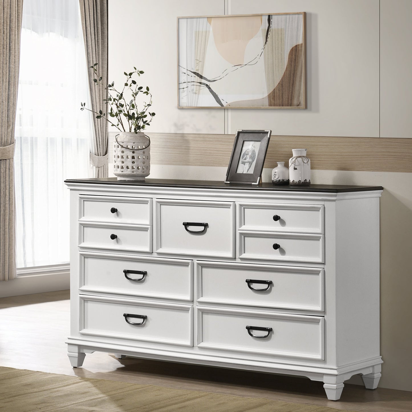 Roundhill Furniture Clelane Wood 7-Drawer Dresser