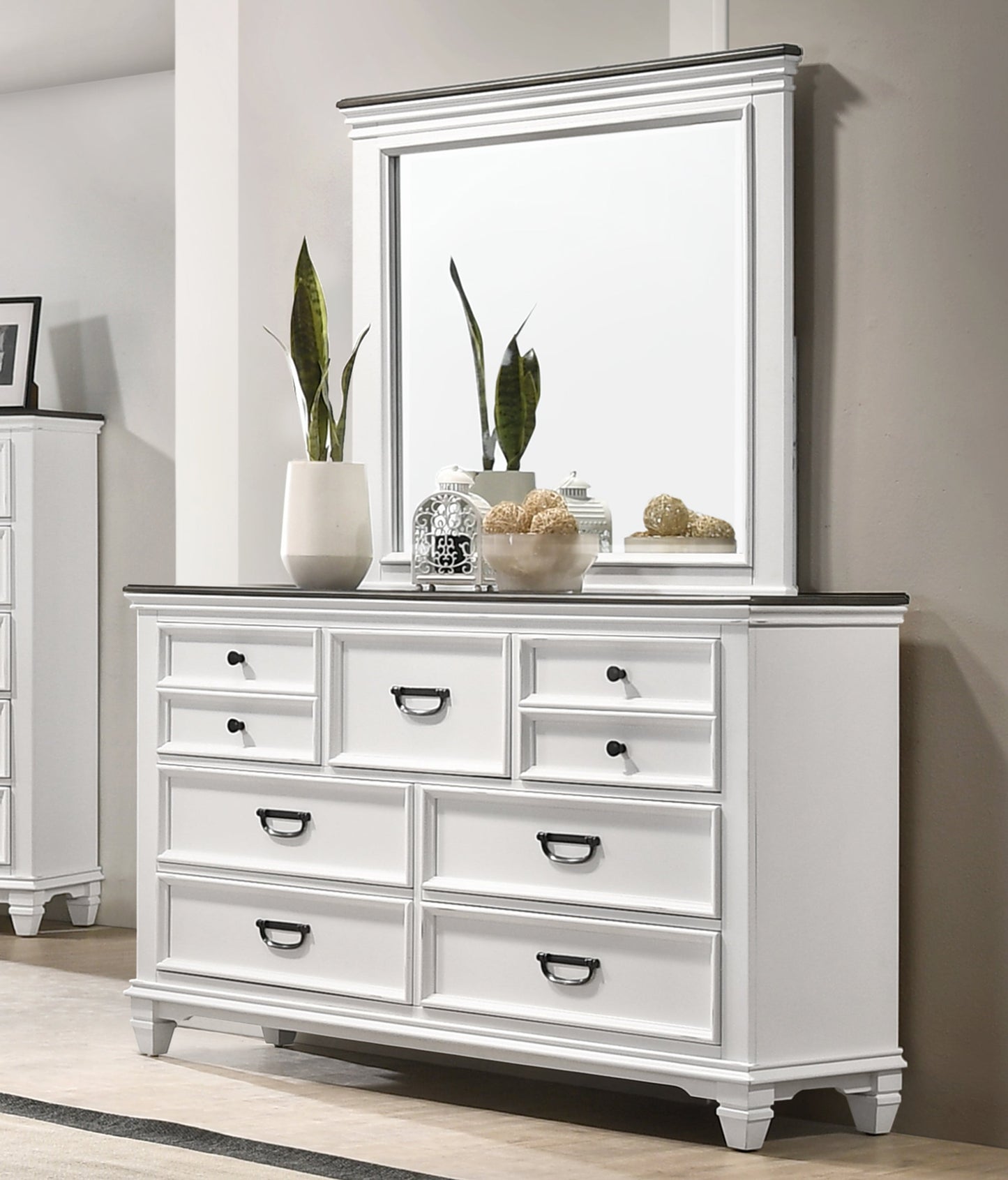 Roundhill Furniture Clelane Wood 7-Drawer Dresser with Mirror
