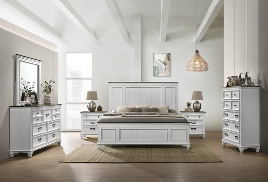 Clelane Wood Bedroom Set with Shiplap Panel Bedroom Collection, Weathered White and Walnut