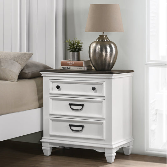 Clelane Wood 3-Drawer Nightstand, Weathered White and Walnut