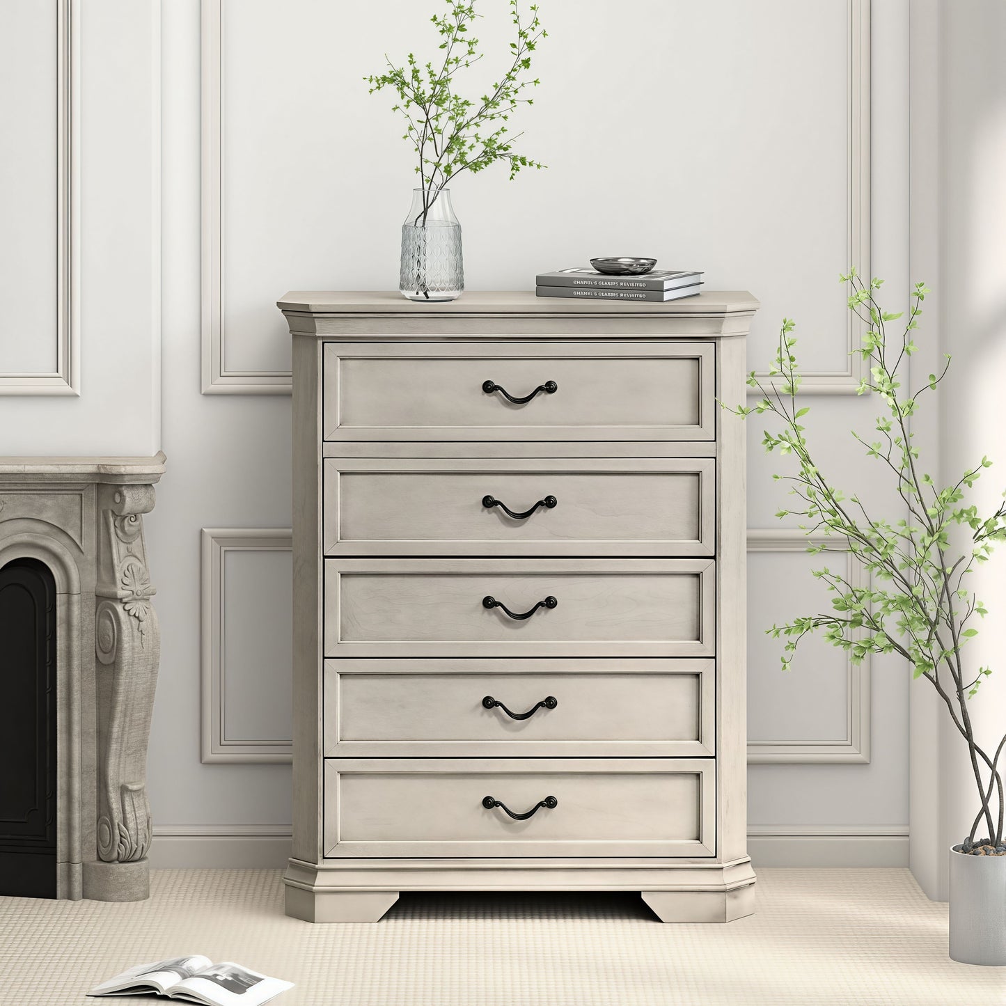 Roundhill Furniture Maderne Traditional Wood 5-Drawer Chest