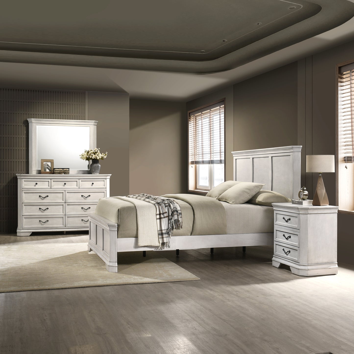 Roundhill Furniture Maderne Traditional Wood Panel Bedroom Collection