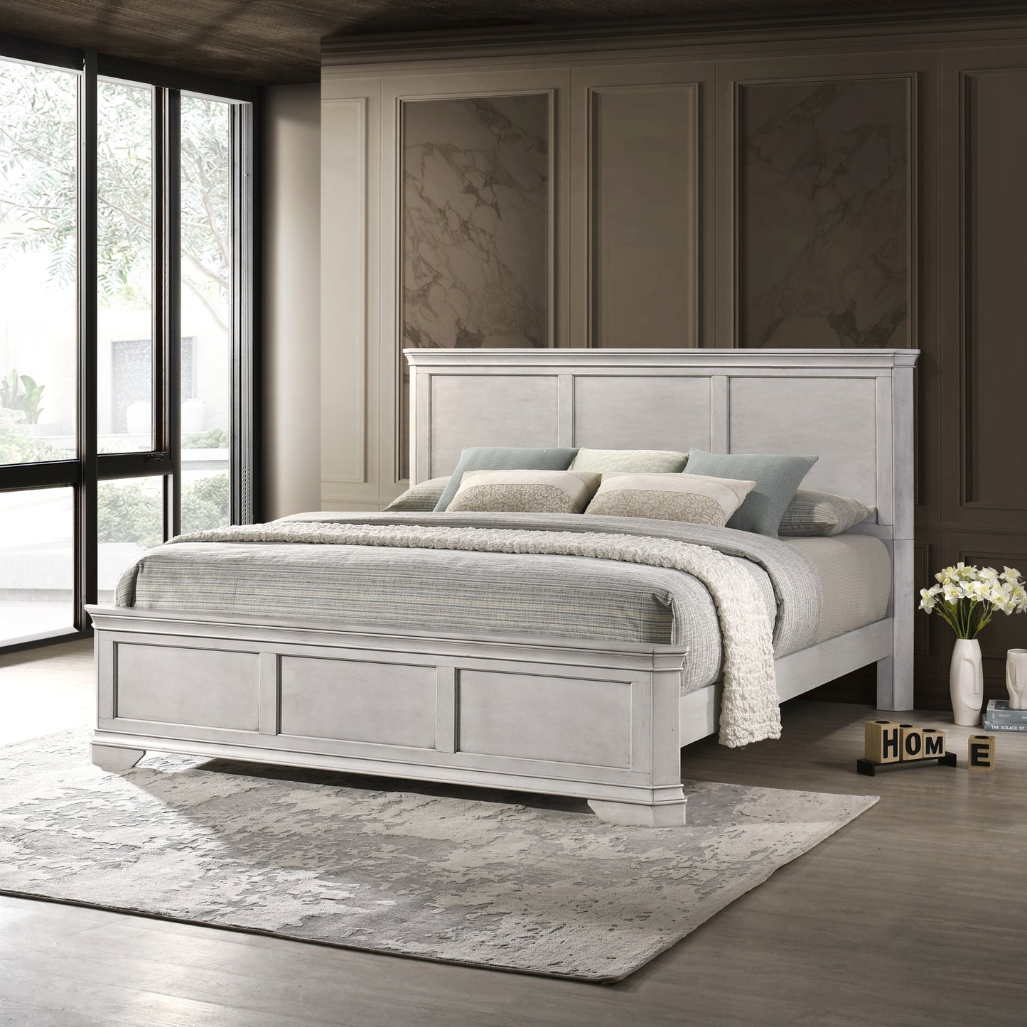 Roundhill Furniture Maderne Traditional Wood Panel Bed