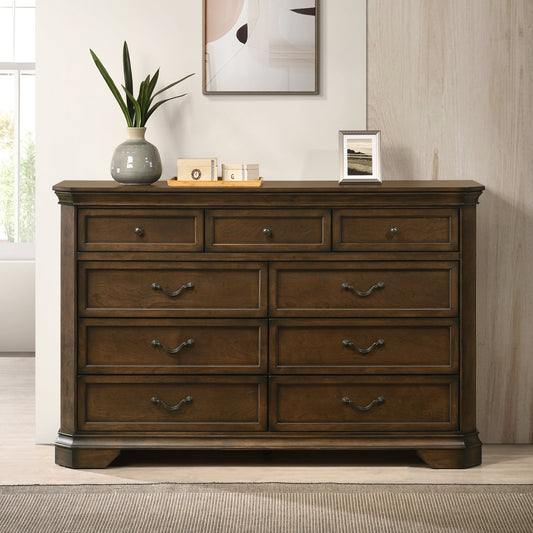 Maderne Traditional Wood 7-Drawer Dresser, Antique Walnut Finish