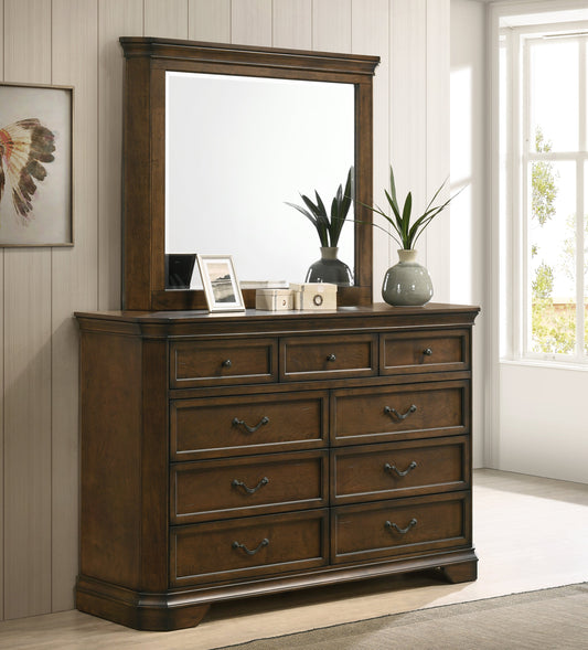 Maderne Traditional Wood 7-Drawer Dresser with Mirror, Antique Walnut Finish