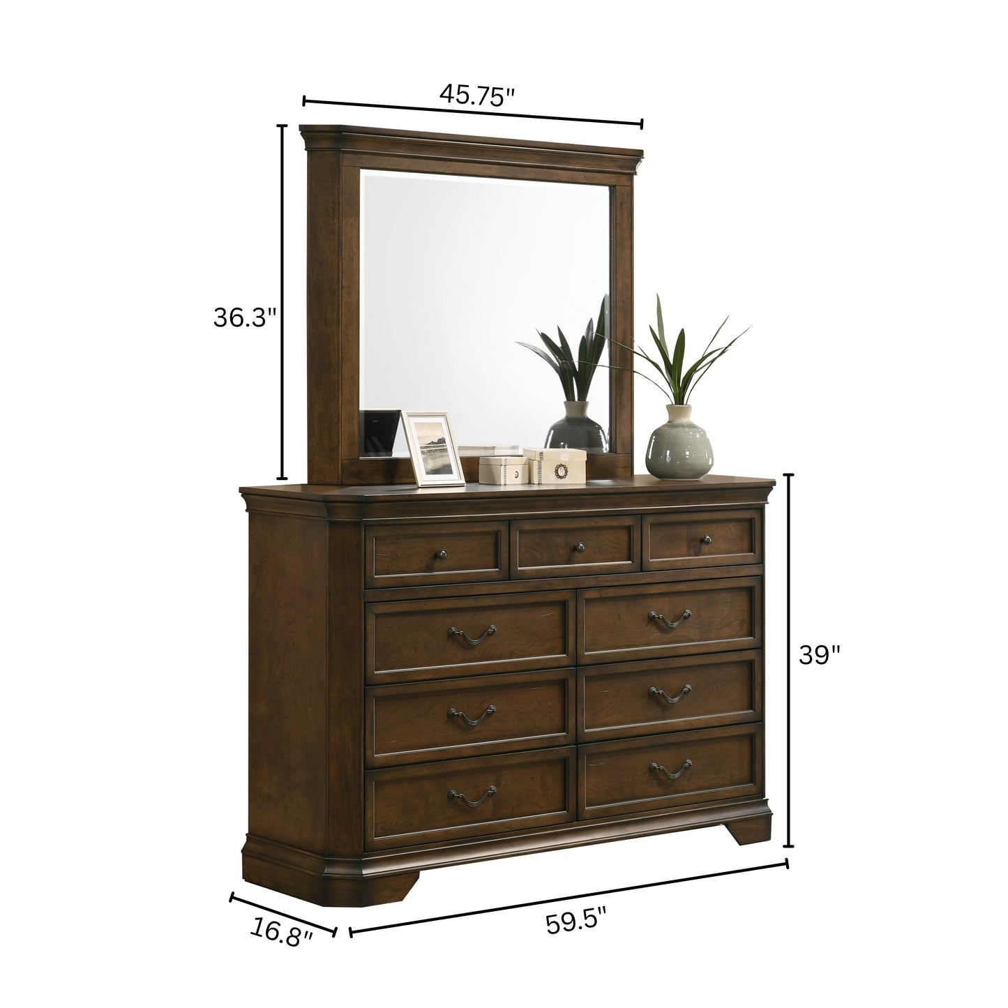 Roundhill Furniture Maderne Traditional Wood 9-Drawer Dresser with Mirror