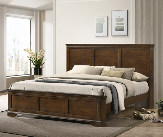 Maderne Traditional Wood Panel Bed, Antique Walnut Finish