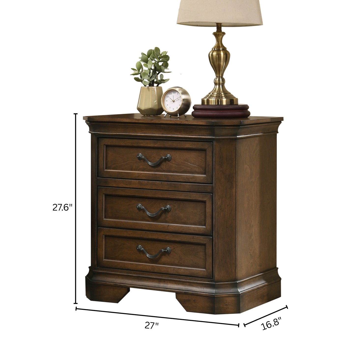 Roundhill Furniture Maderne Traditional Wood 3-Drawer Nightstand