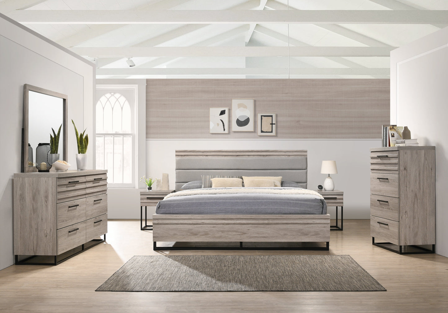 Alvear Upholstered Wood Bedroom Collection, Weathered Gray