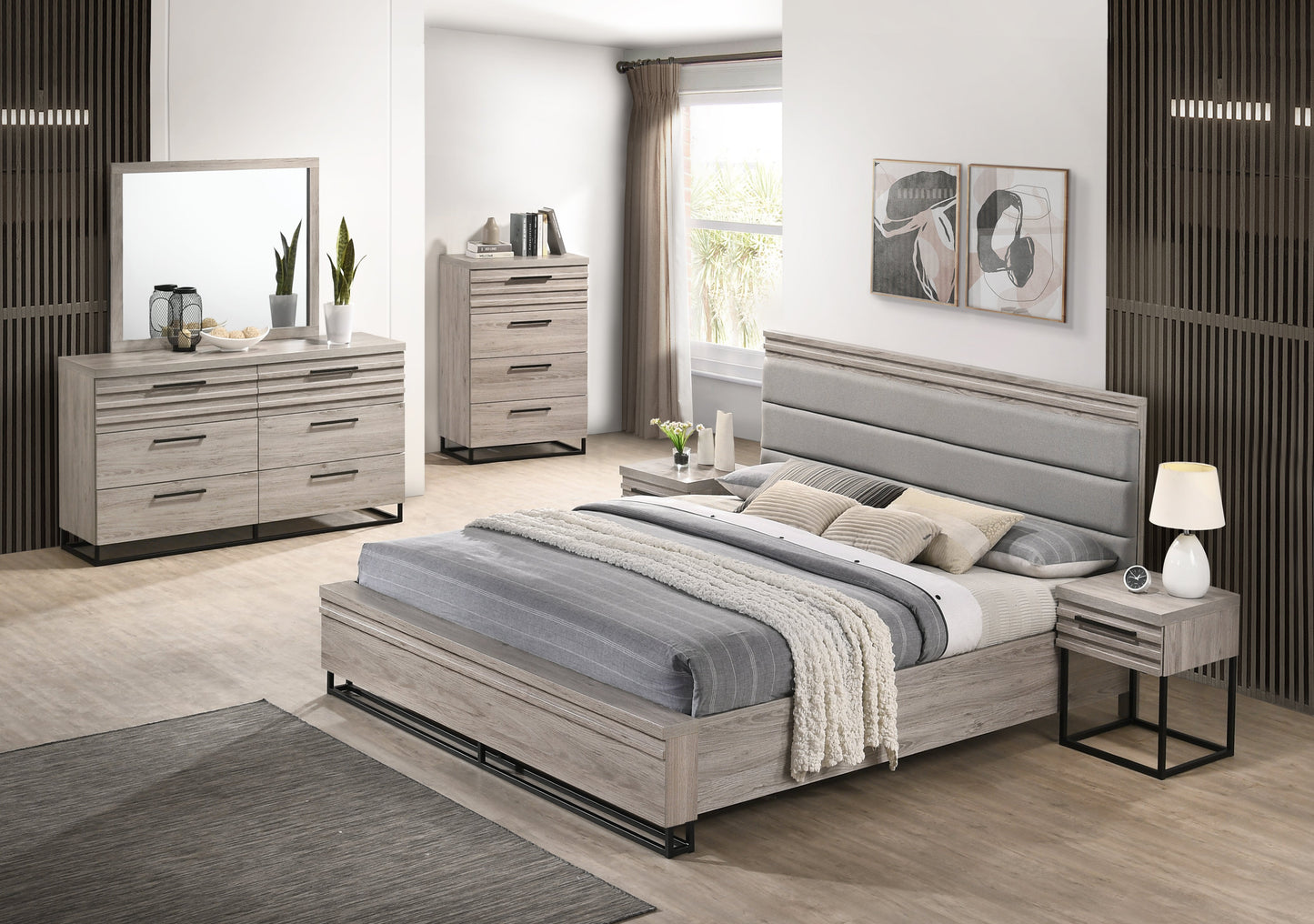 Alvear Upholstered Wood Bedroom Collection, Weathered Gray