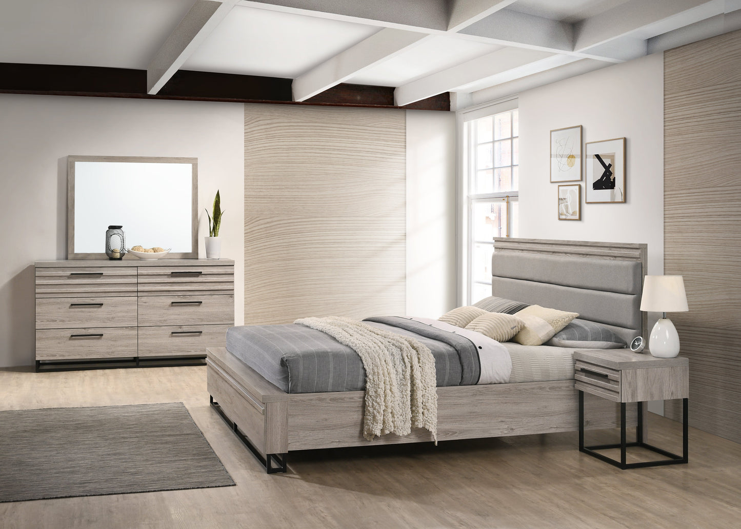 Alvear Upholstered Wood Bedroom Collection, Weathered Gray