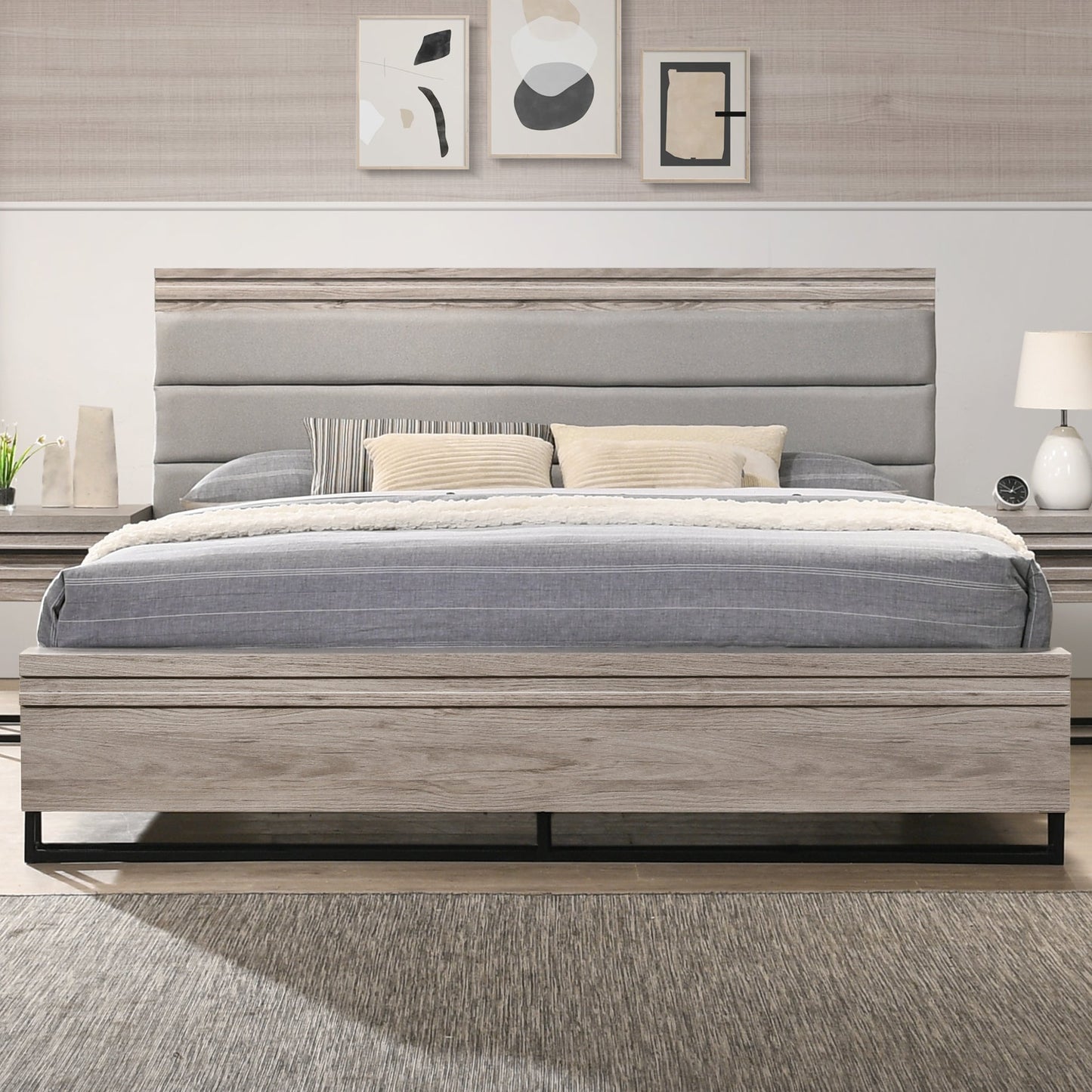 Alvear Upholstered Wood Bedroom Collection, Weathered Gray