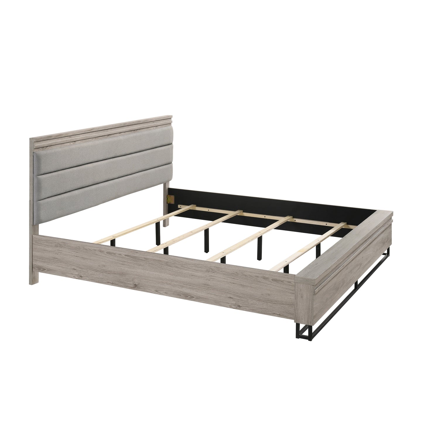 Alvear Upholstered Wood Wallbed Bed with White LED Lights, 2 Nightstands, Weathered Gray