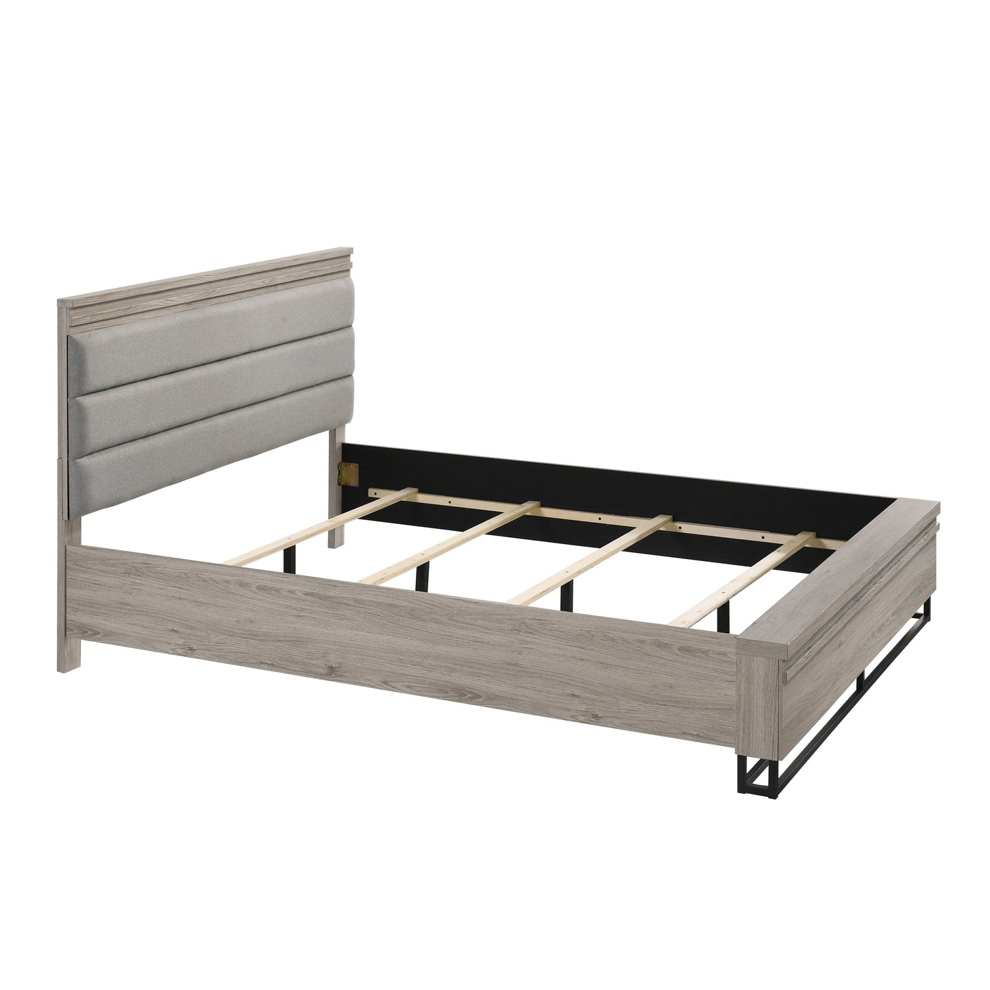 Alvear Upholstered Wood Panel Bed, Weathered Gray