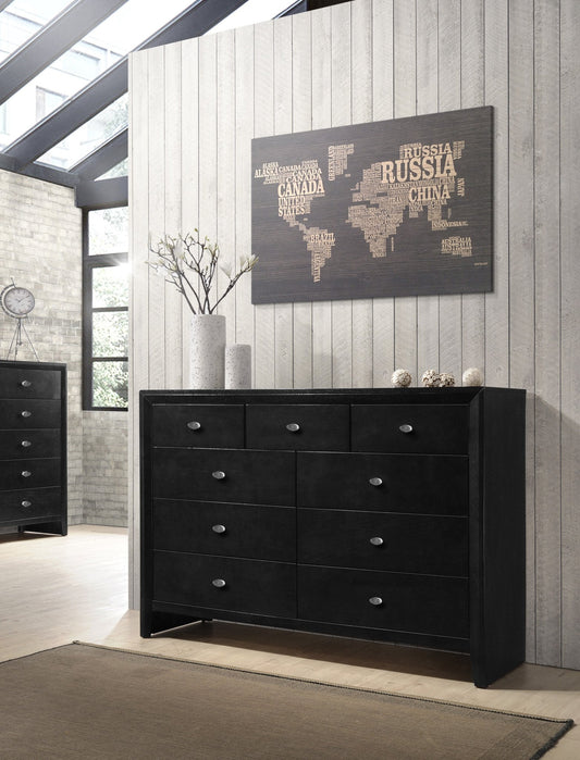 Gloria Black Finish Wood 9 Drawers Dresser