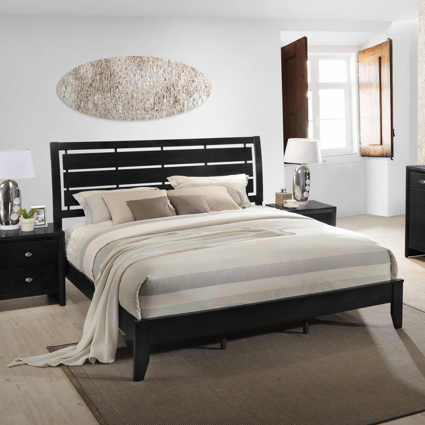 Ecrille Panel Bed with Slatted Headboard, Black