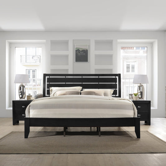 Ecrille Panel Bed with Slatted Headboard, Black