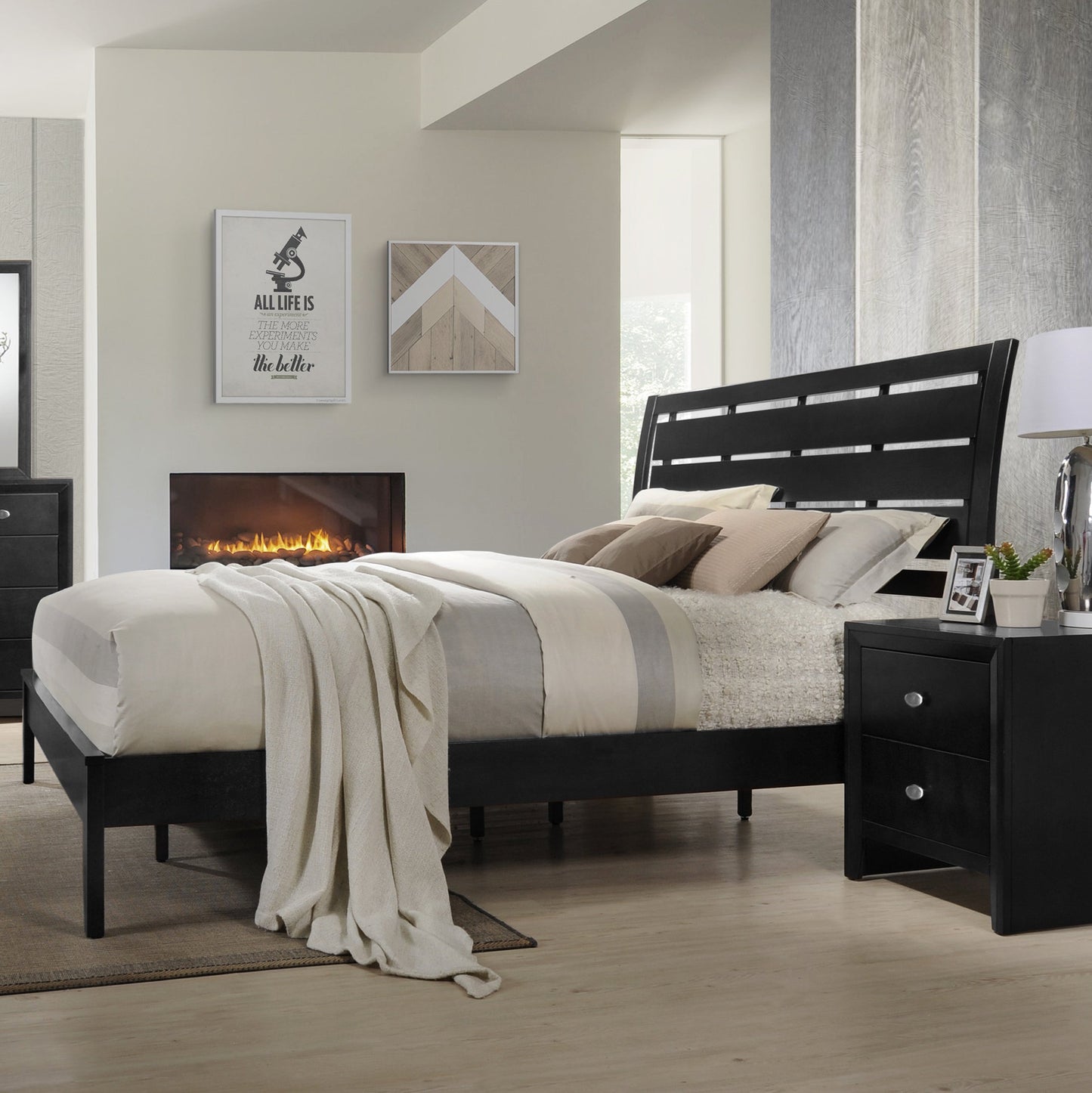 Ecrille Panel Bed with Slatted Headboard, Black