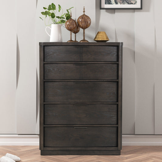 Belani Wood 5-Drawer Chest, Espresso