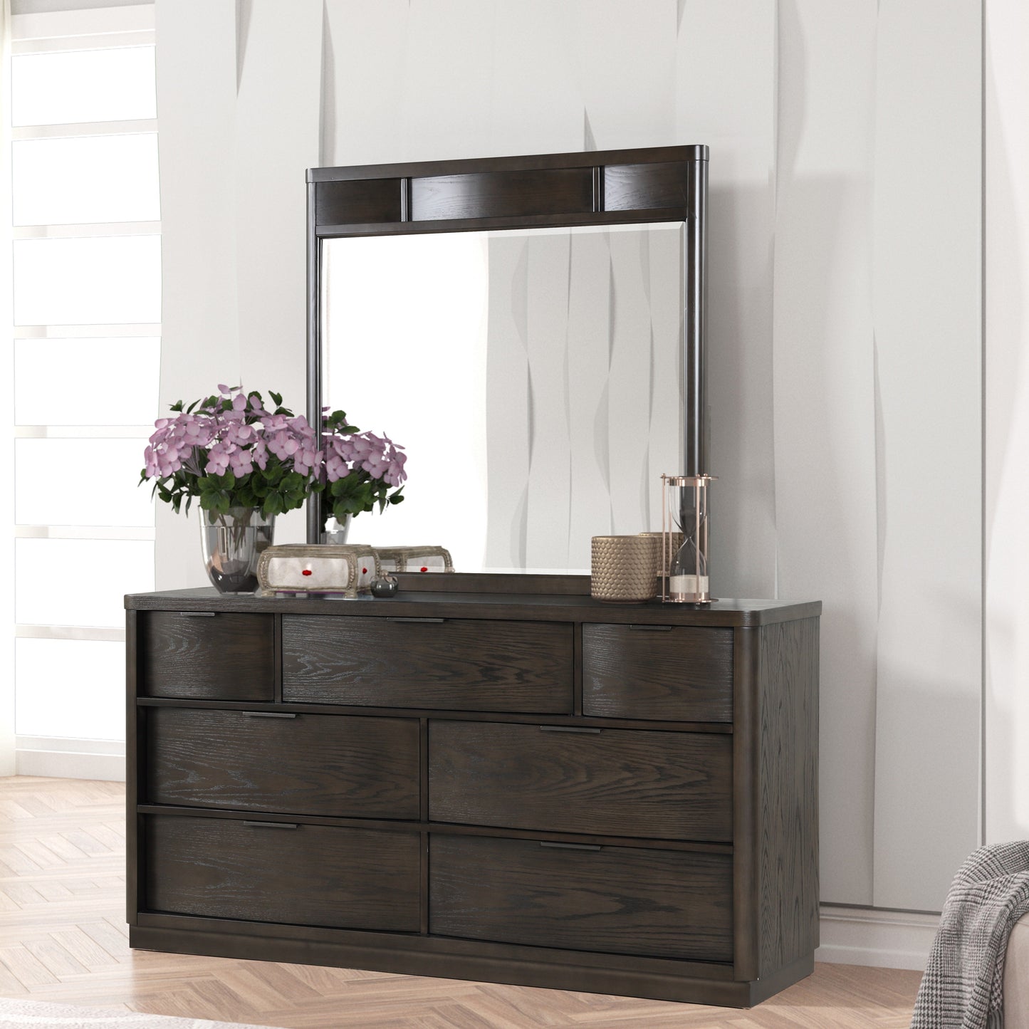 Belani Wood 7-Drawer Dresser with Mirror, Espresso