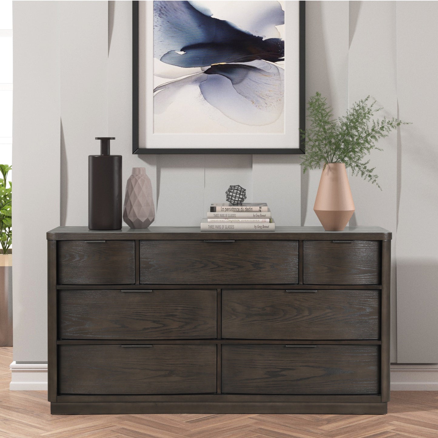 Belani Wood 7-Drawer Dresser with Mirror, Espresso