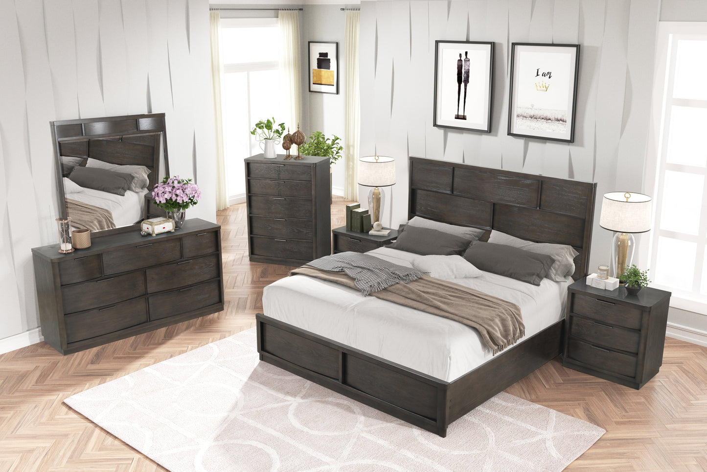 Belani Wood Panel Bedroom Collection, Espresso