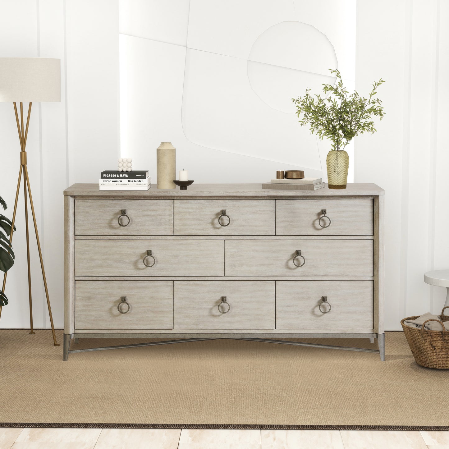 Mantalia Solid Wood 8-Drawer Dresser with Metal Frame, Champagne