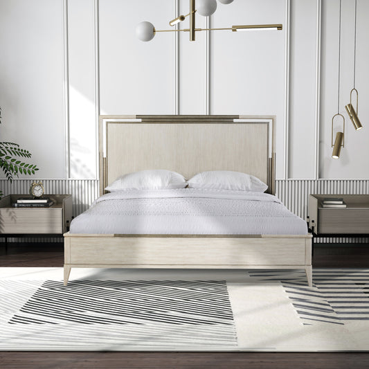 Mantalia Solid Wood Panel Bed with Metal Frame, Champagne