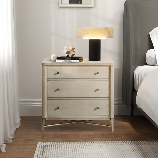 Mantalia Solid Wood 3-Drawer Nightstand with Metal Frame, Champagne