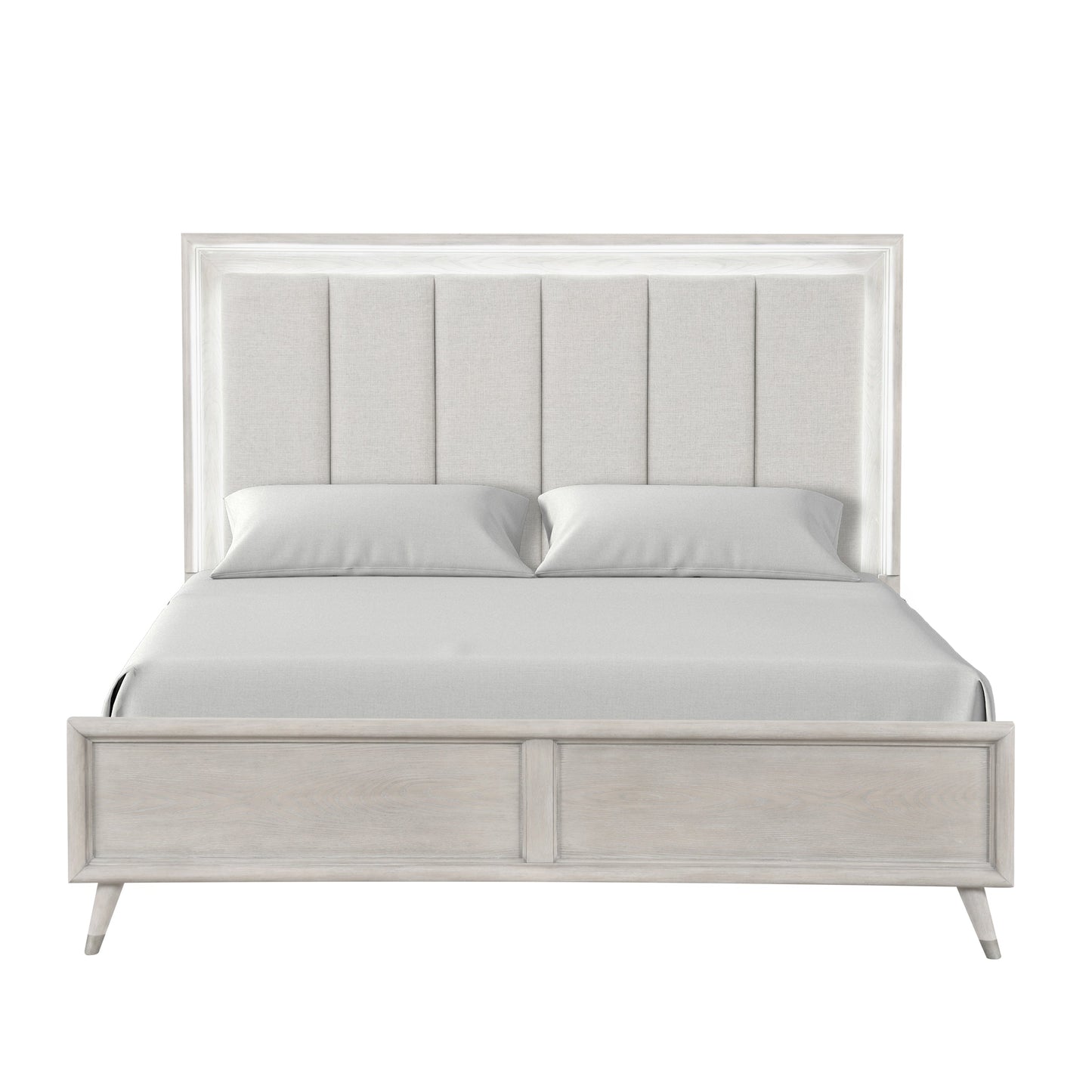 Roundhill Furniture Seluna LED Lighting Panel Bed, Upholstered Headbord, Gray Oak Finish