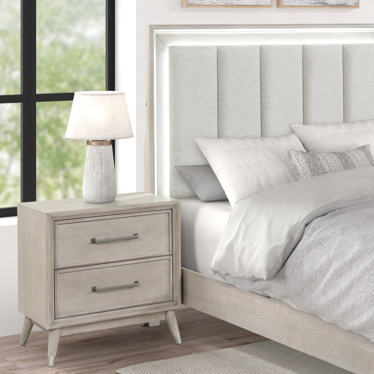 Roundhill Furniture Seluna Contemporary Bedroom Collection with Touch LED Lighting, Gray Oak Finish