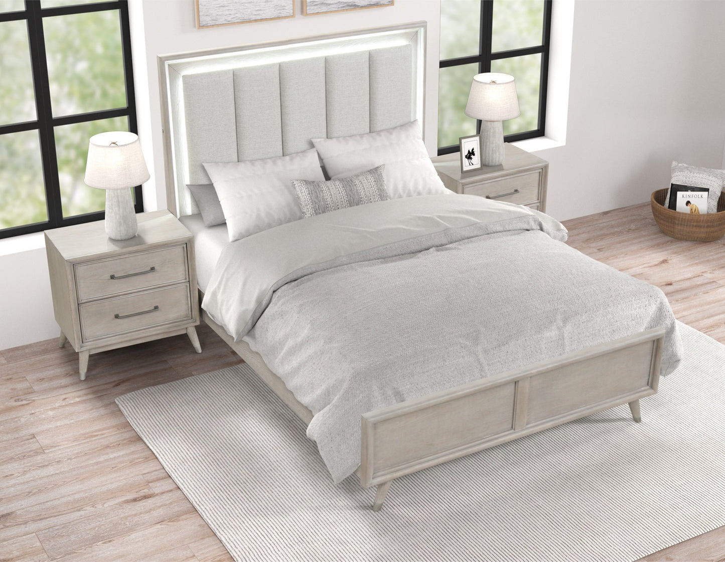Roundhill Furniture Seluna Contemporary Bedroom Collection with Touch LED Lighting, Gray Oak Finish