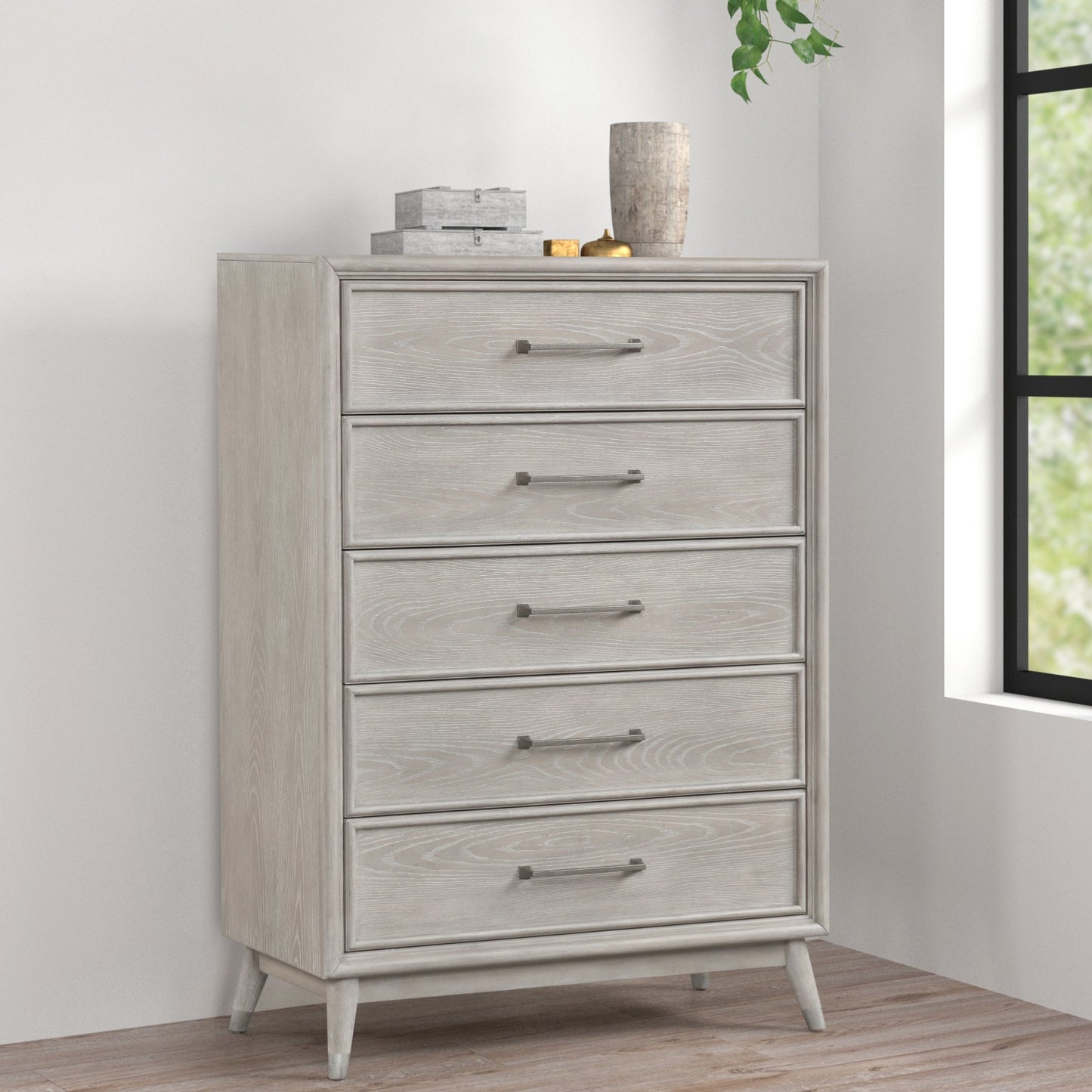 Roundhill Furniture Seluna Contemporary Bedroom Collection with Touch LED Lighting, Gray Oak Finish