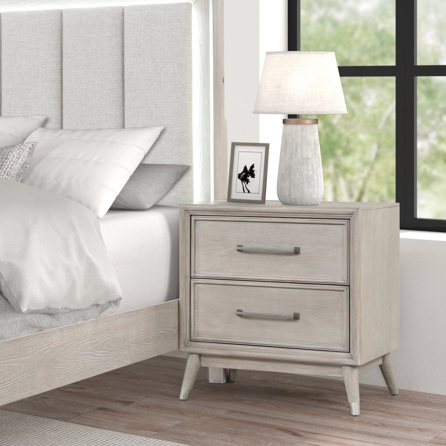 Roundhill Furniture Seluna Contemporary Bedroom Collection with Touch LED Lighting, Gray Oak Finish