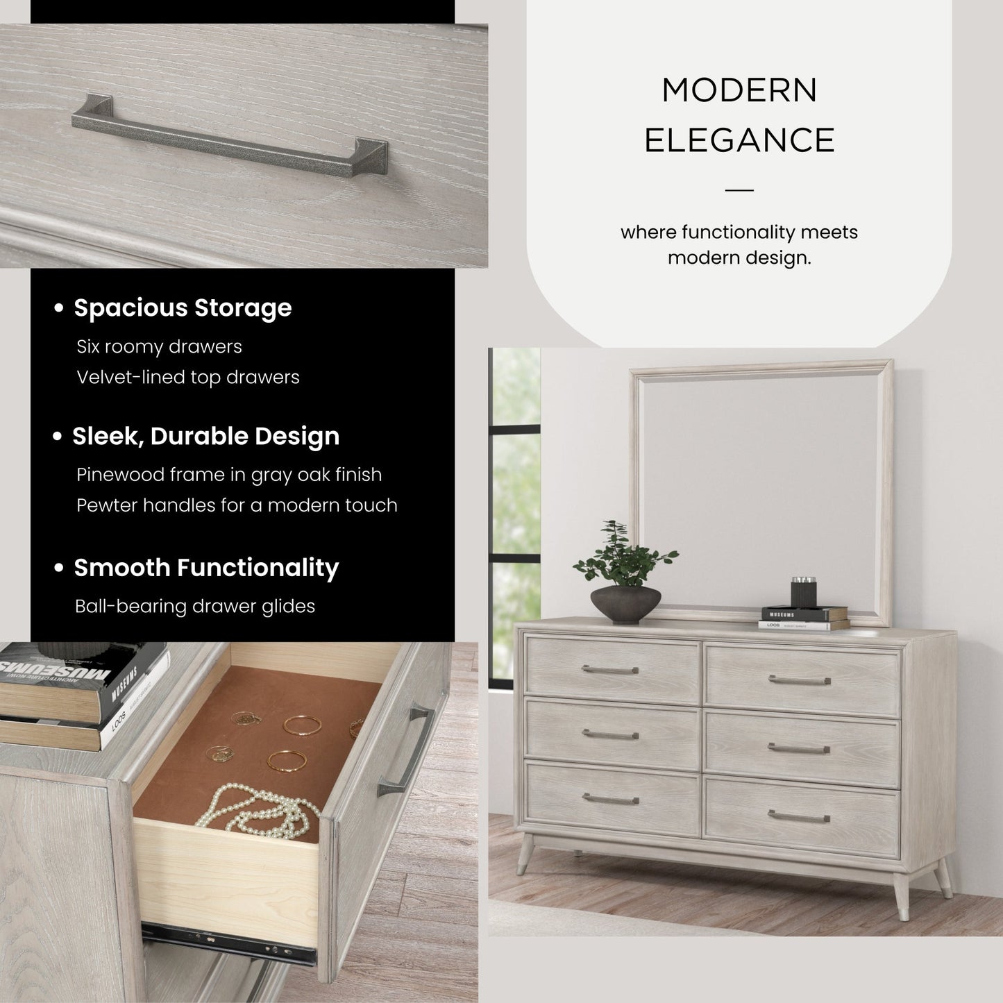 Roundhill Furniture Seluna Contemporary Bedroom Collection with Touch LED Lighting, Gray Oak Finish