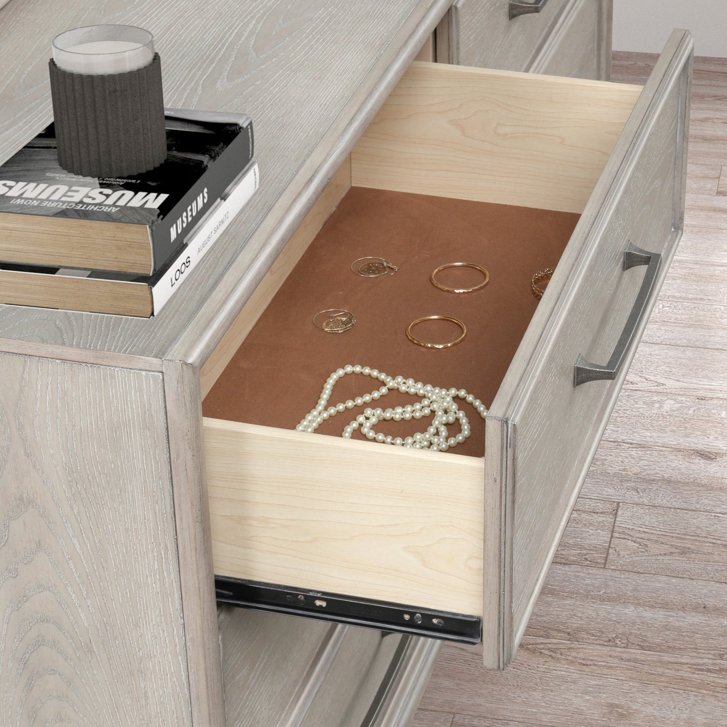 Roundhill Furniture Seluna Contemporary Bedroom Collection with Touch LED Lighting, Gray Oak Finish