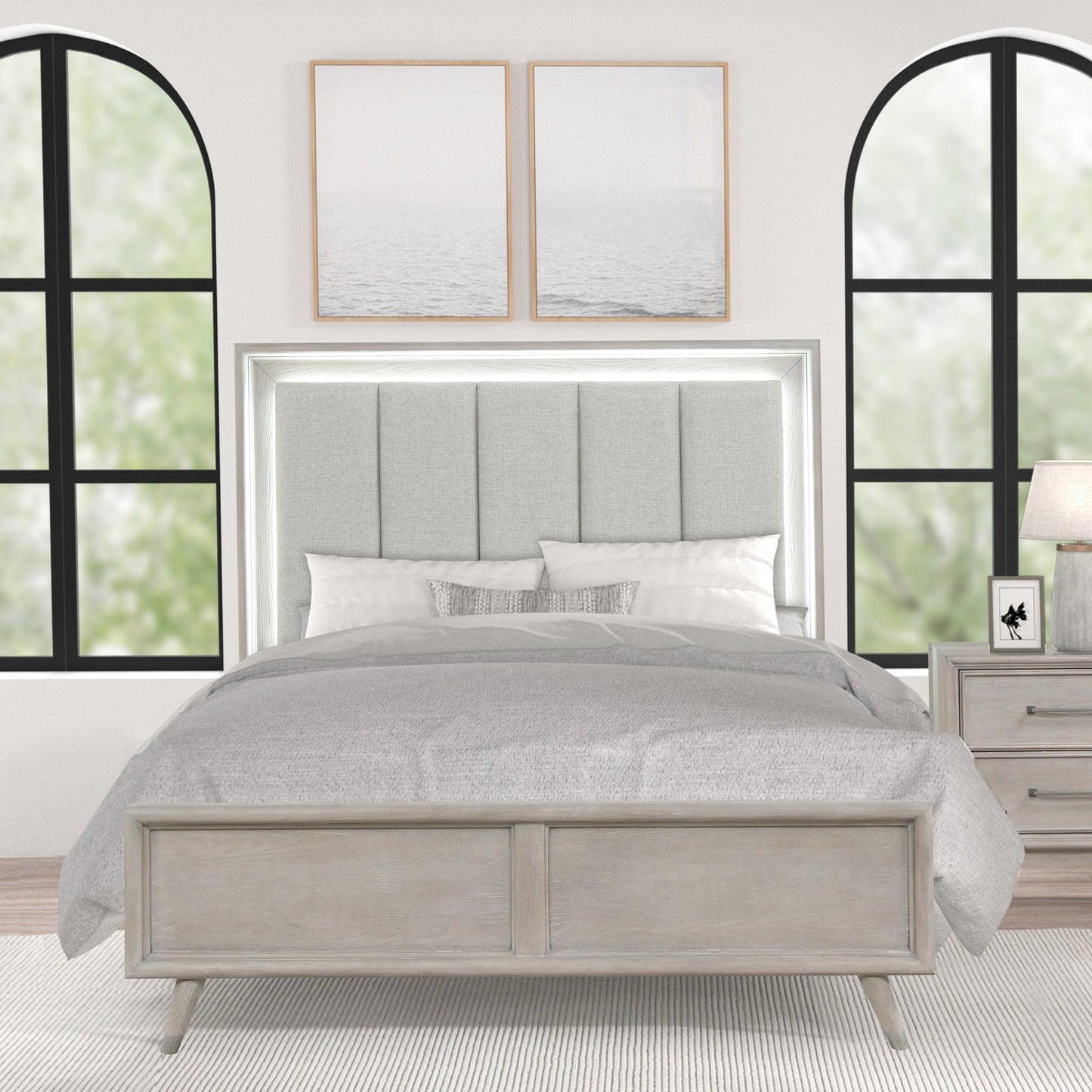 Roundhill Furniture Seluna Contemporary Bedroom Collection with Touch LED Lighting, Gray Oak Finish