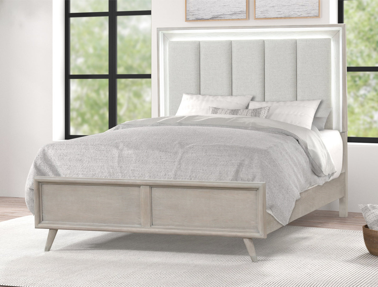 Roundhill Furniture Seluna Contemporary Bedroom Collection with Touch LED Lighting, Gray Oak Finish