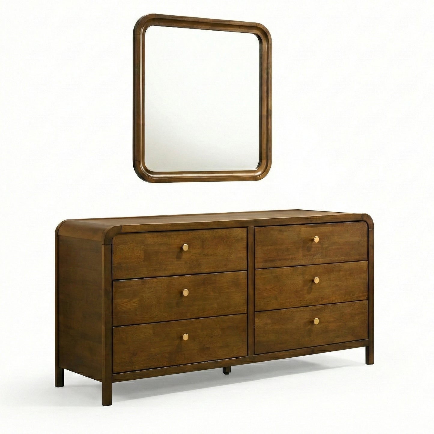 Roundhill Furniture Eldren 6-Drawer Wood Dresser with Mirror, Walnut Finish