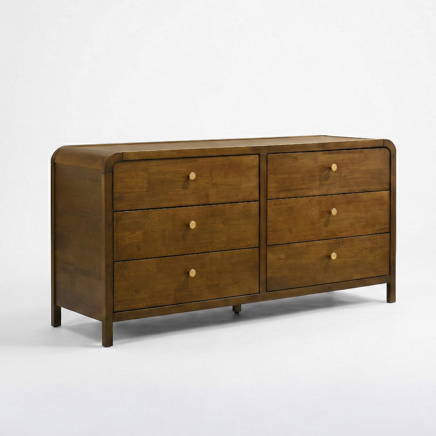 Roundhill Furniture Eldren 6-Drawer Wood Dresser with Solid Rubberwood Frame, Walnut Finish