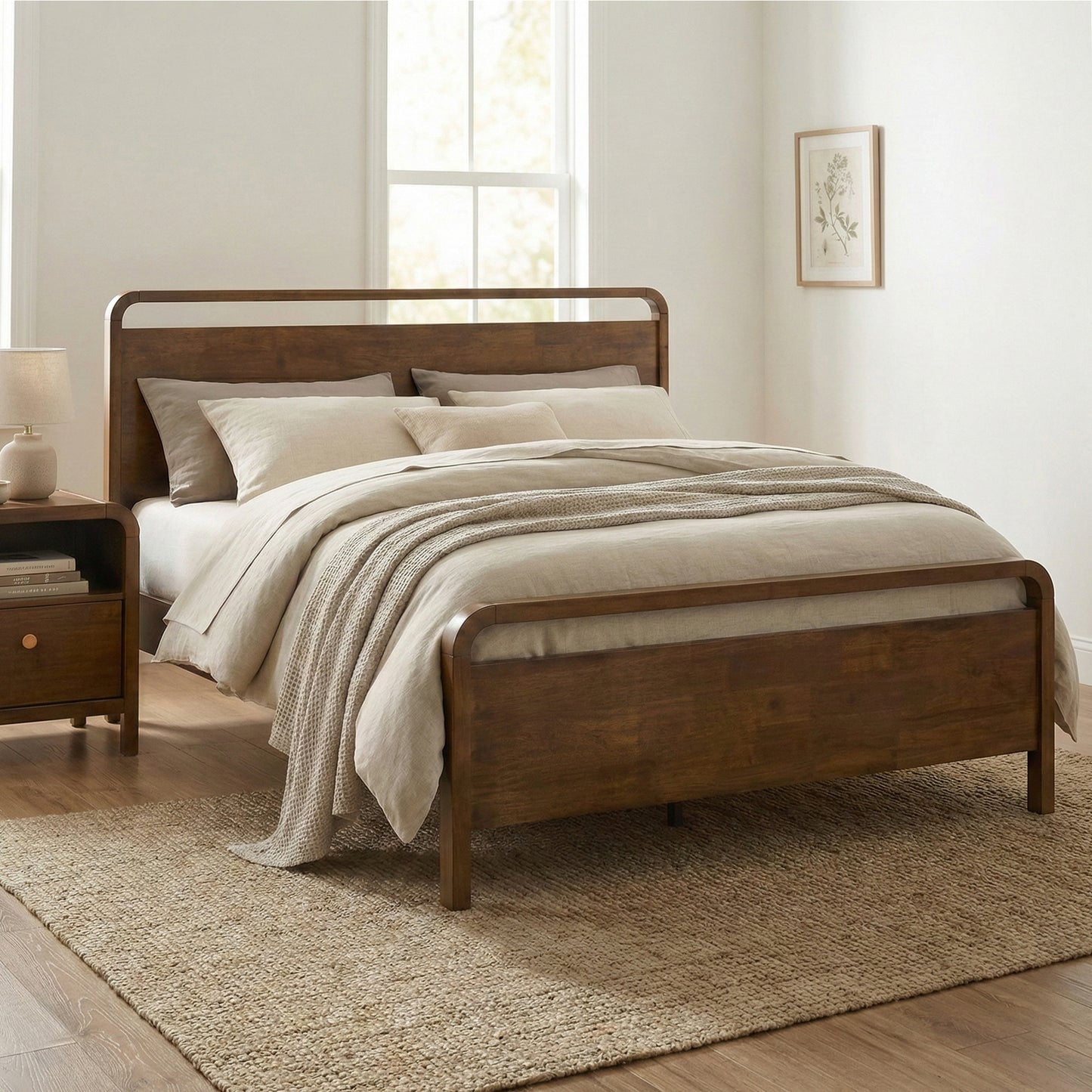 Roundhill Furniture Eldren Wood Platform Bed in Walnut Finish