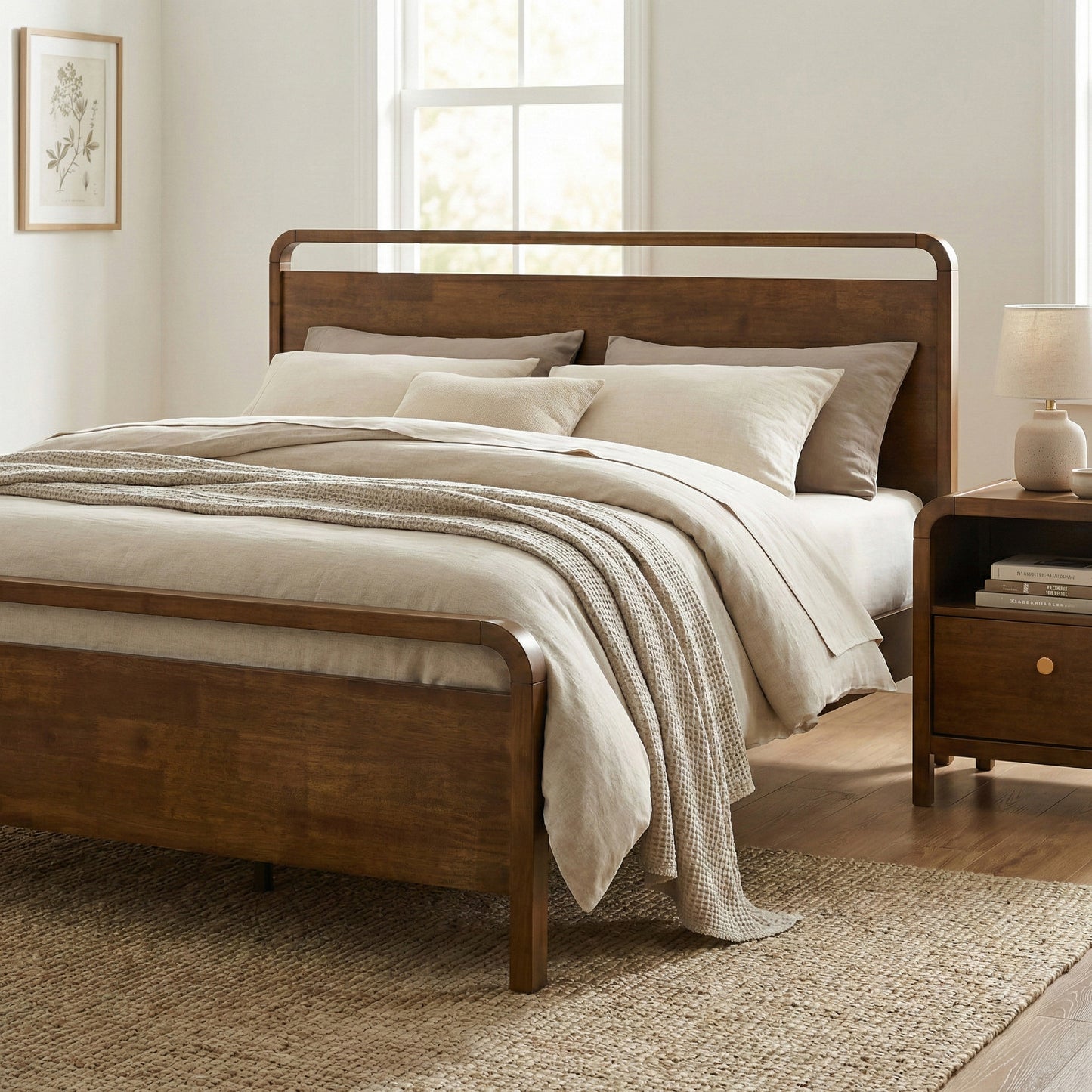 Roundhill Furniture Eldren Wood Platform Bed in Walnut Finish