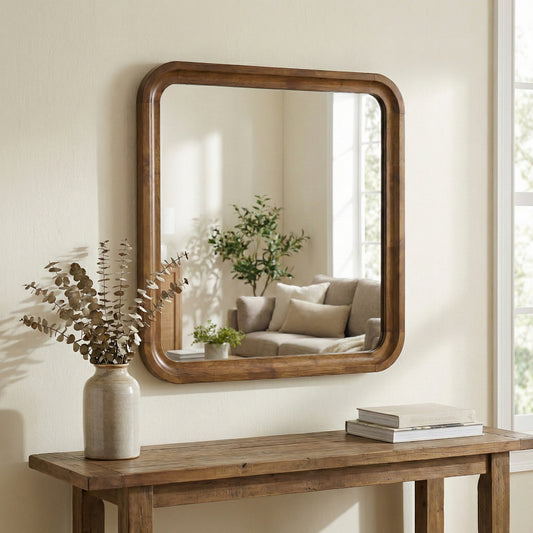 Roundhill Furniture Eldren Wood Frame Mirror, Walnut Finish