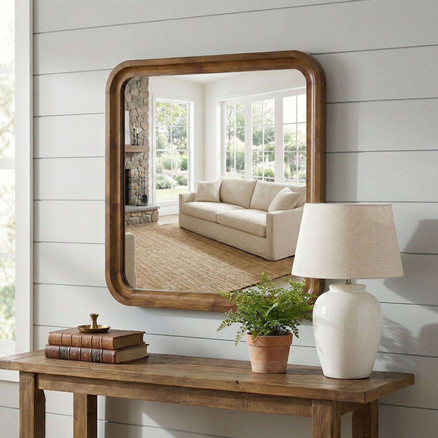 Roundhill Furniture Eldren Wood Frame Mirror, Walnut Finish