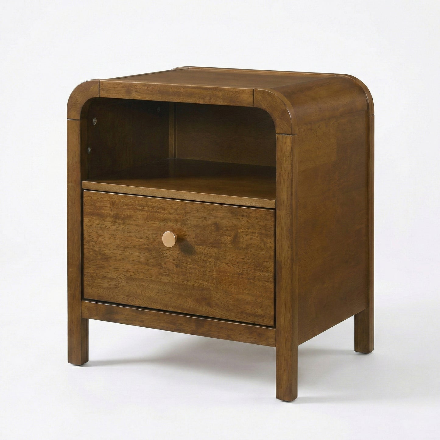 Roundhill Furniture Eldren Wood Nightstand with Solid Rubberwood Frame, Walnut Finish