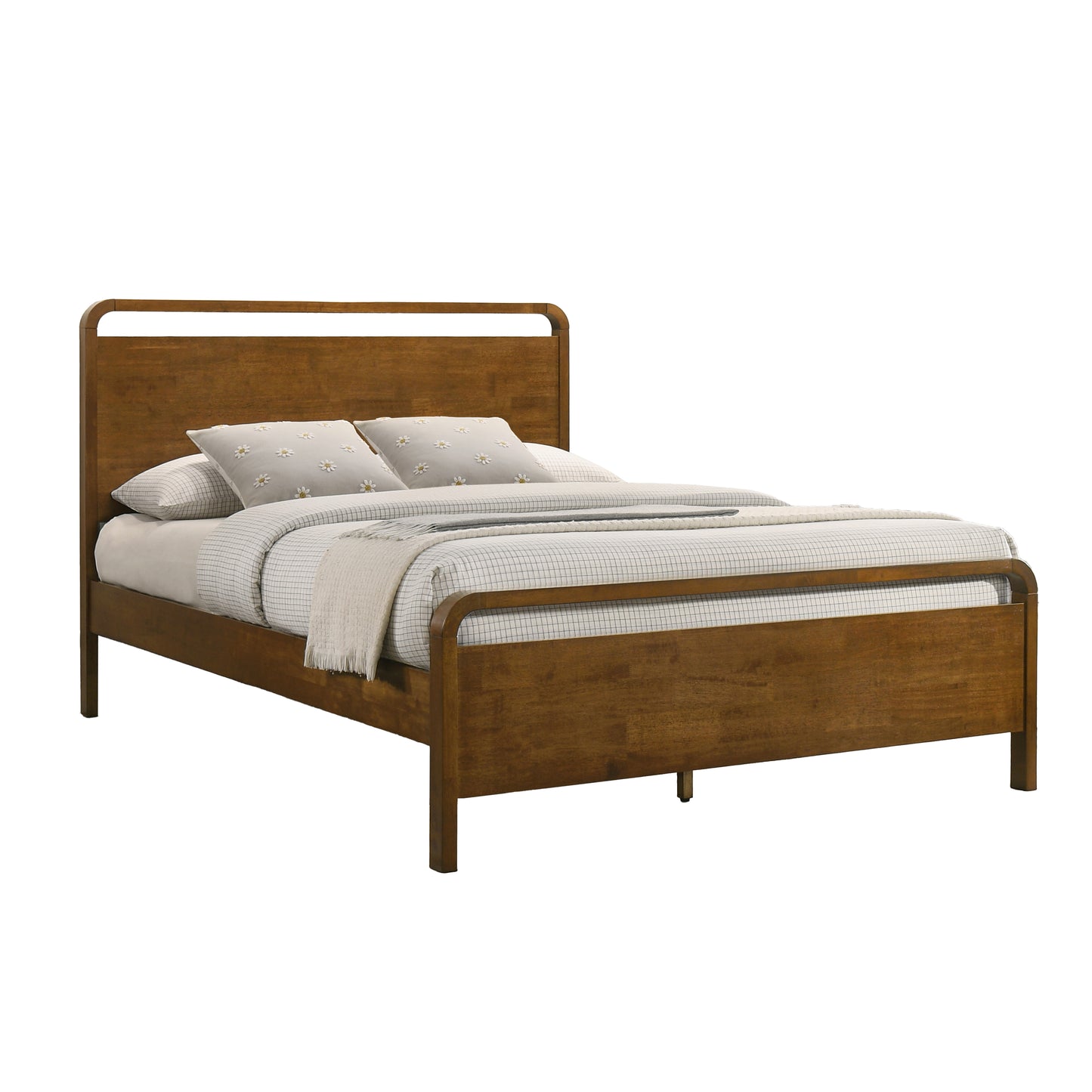 Roundhill Furniture Eldren Wood Bedroom Set, Platform Bed with Dresser, Mirror, Nightstand, Chest in Walnut Finish