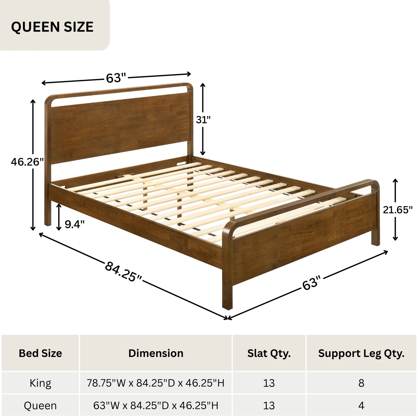 Roundhill Furniture Eldren Wood Platform Bed in Walnut Finish