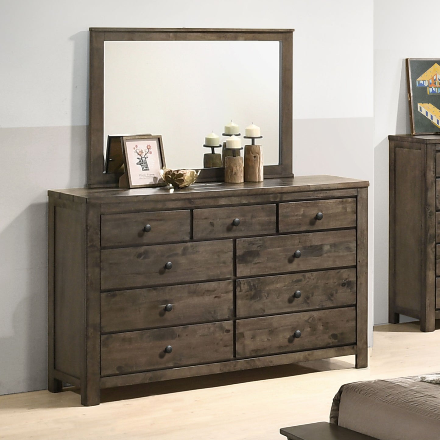 Pavita Weathered Distressed Dresser and Mirror