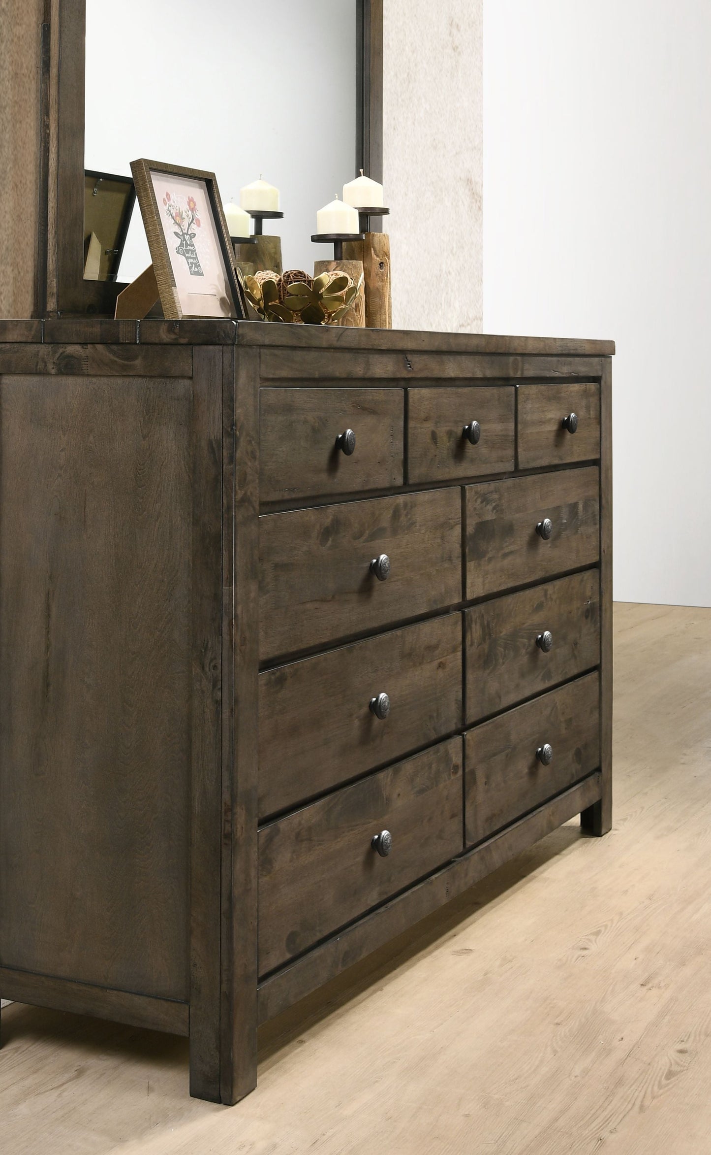 Pavita Weathered Distressed Dresser and Mirror