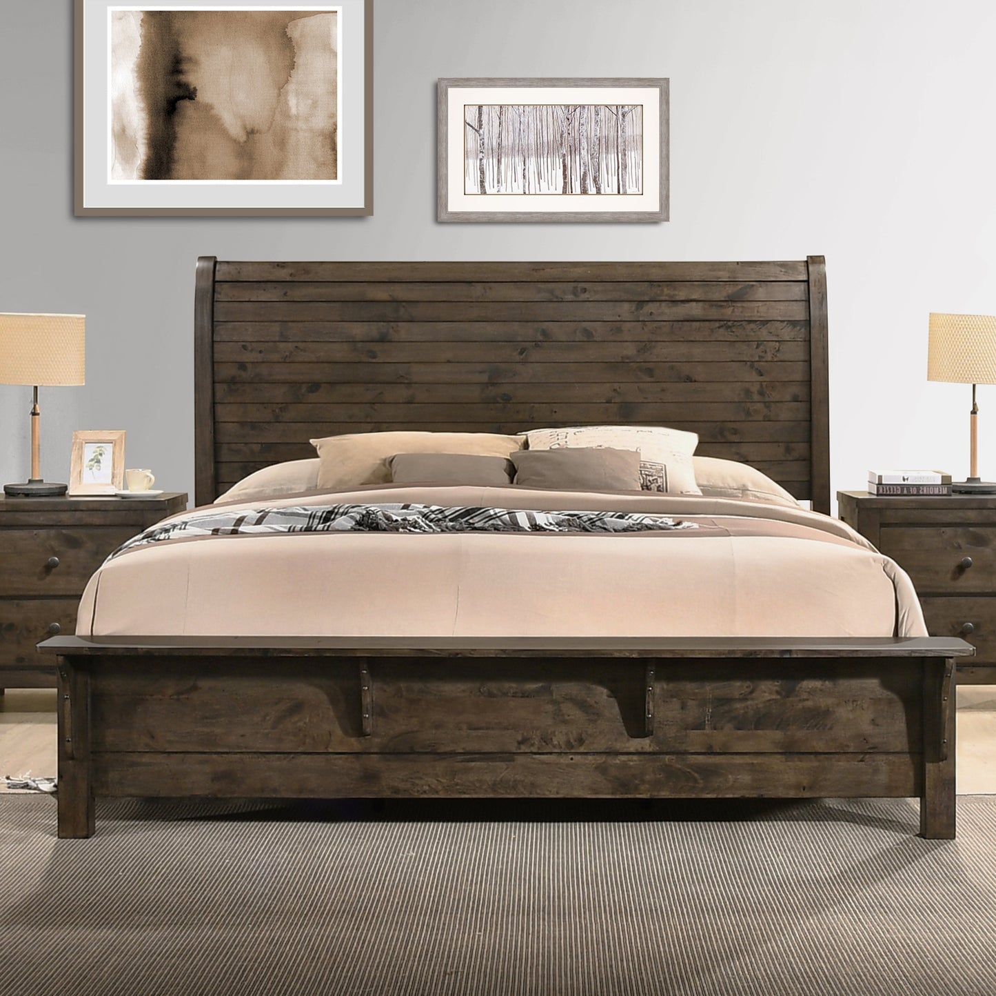 Pavita Rustic Wood Sleigh Bed